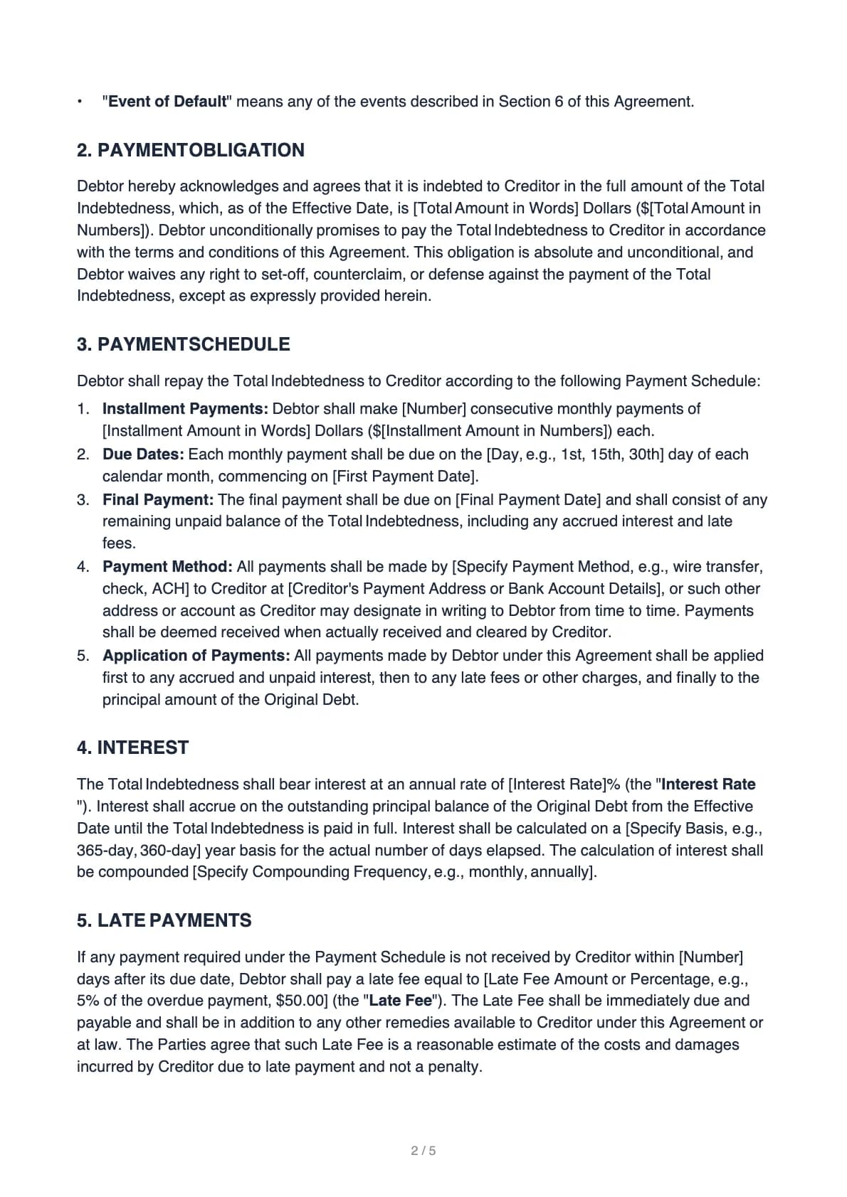 Payment Agreement – page 2