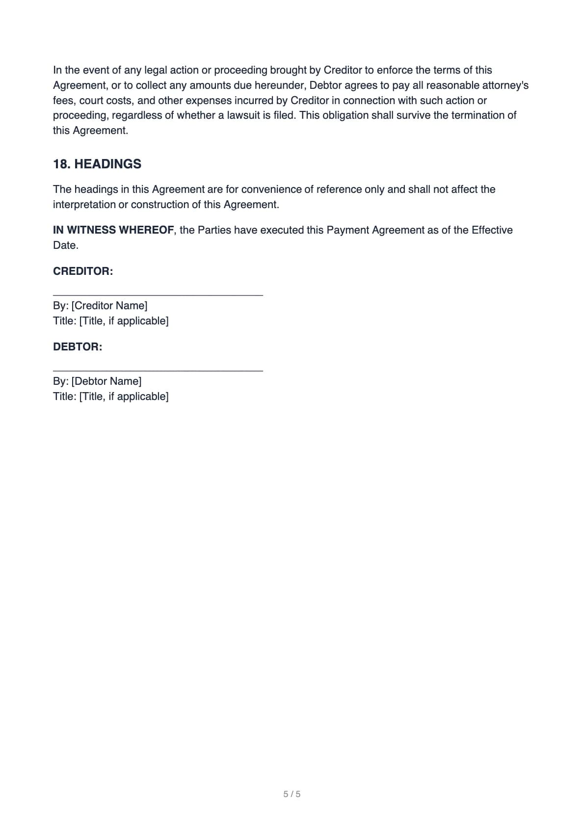 Payment Agreement – page 5